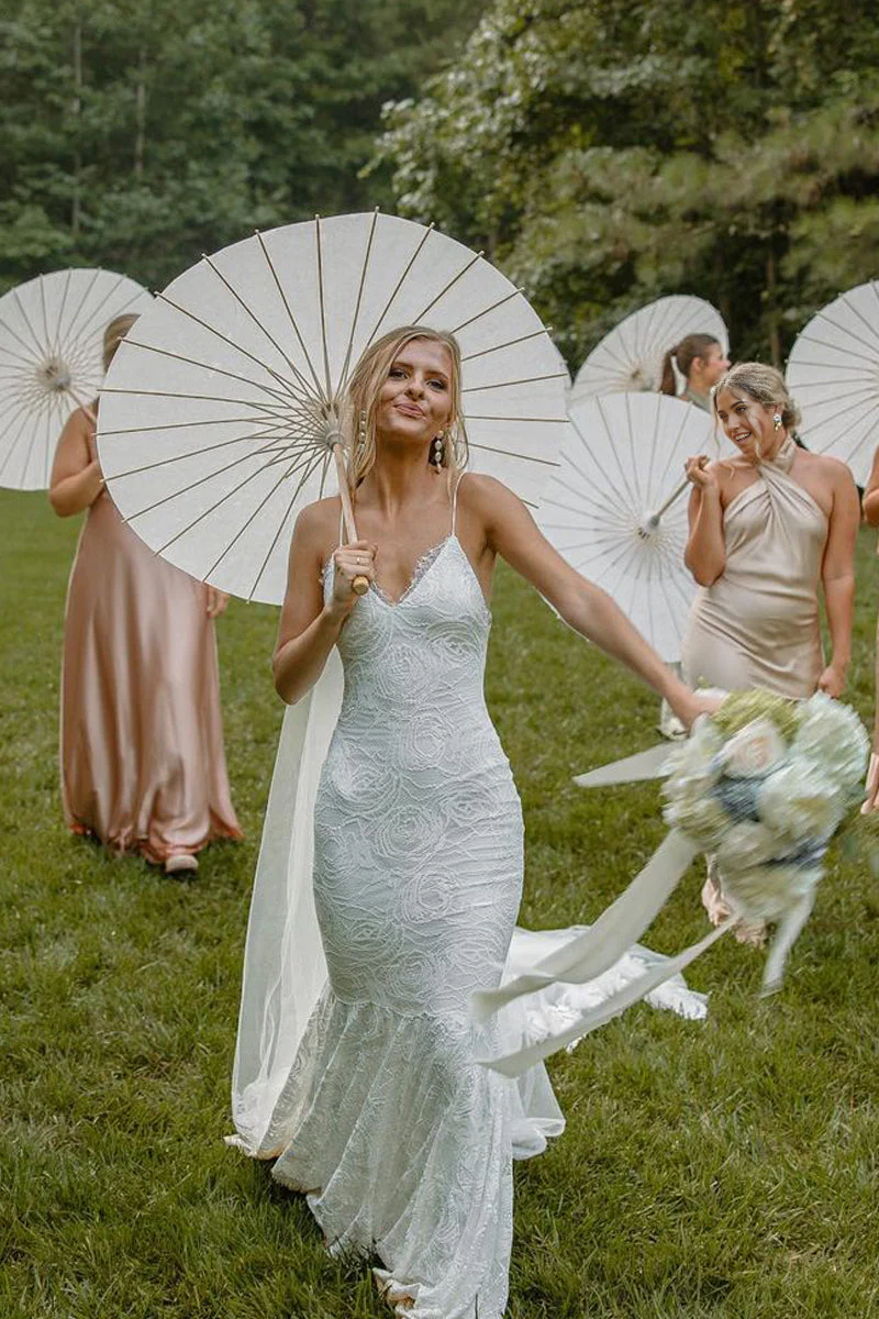 Wholesa Mermaid V Neck Lace Boho Wedding Dresses